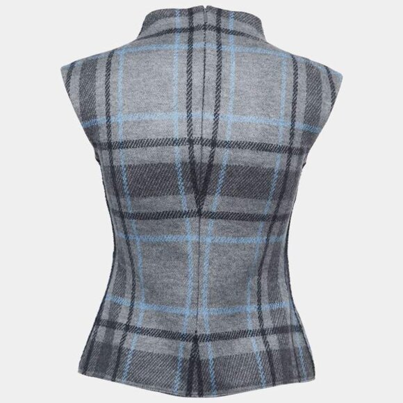 CH Carolina Herrera Grey Checked Patterned Wool Sleeveless Top Size 8 - Picture 5 of 5